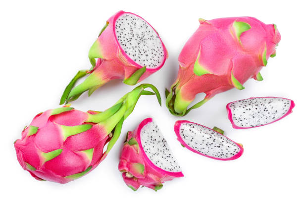 istock Dragon fruit, Pitaya or Pitahaya isolated on white background. Top view. Flat lay 1140627504