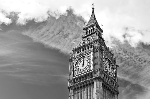 12 o’clock noon at Big Ben, London, England, Europe, Palace of Westminster