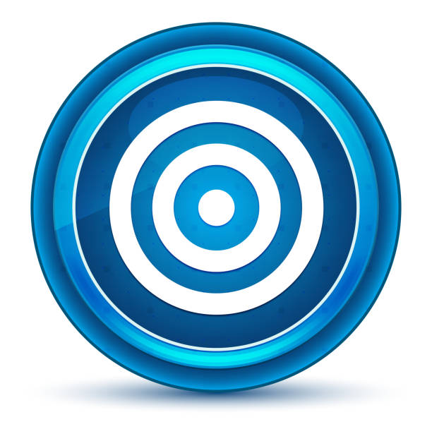 ziel-symbol augapfel blaue runde taste - bulls eye stock-grafiken, -clipart, -cartoons und -symbole