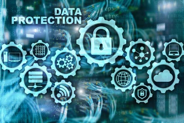 istock Server data protection concept. Safety of information from virus cyber digital internet technology. 1140629590