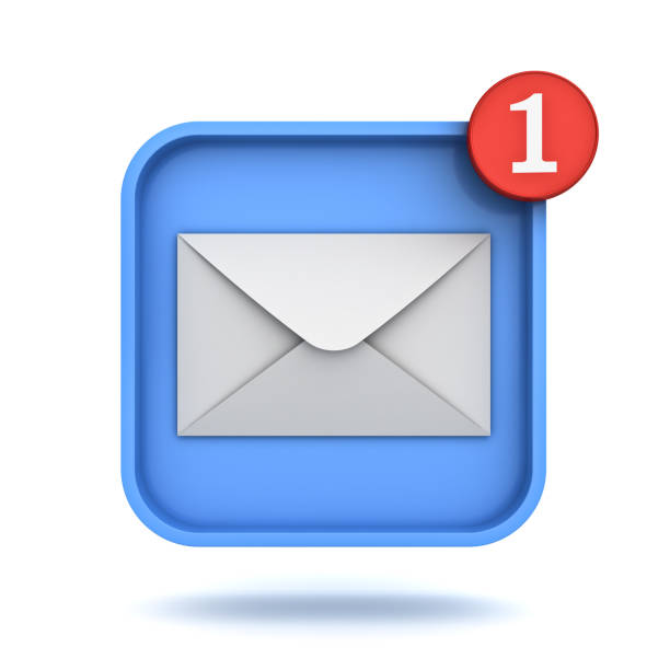 Email notification E mail notification button one new email message in the inbox button concept isolated over white background with shadow 3D rendering inbox filing tray stock pictures, royalty-free photos & images