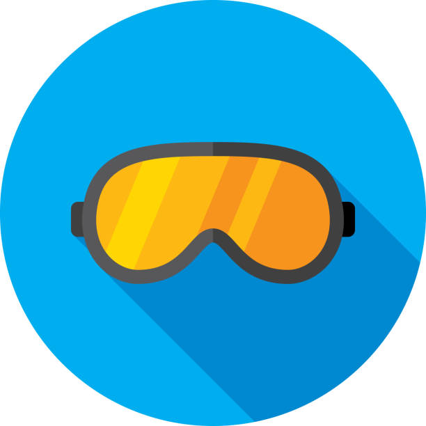 Ski Goggles Icon Flat Vector illustration of a pair of ski goggles against a blue background in flat style. ski goggles stock illustrations