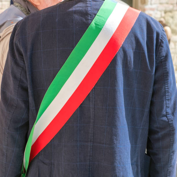 Italian city major flag tricolor band. Color image stock photo