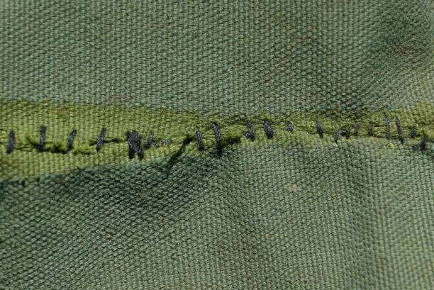 green cloth texture with black stitching on the fabric