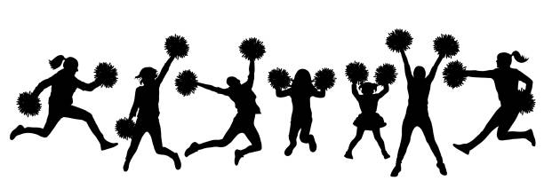 Set of silhouette jumping cheerleaders with pom-poms. Vector illustration Set of silhouette jumping cheerleaders with pom-poms. Vector illustration high school sports stock illustrations