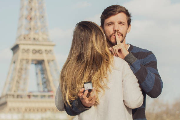 propuesta de boda en parís - finger on lips whispering secrecy women fotografías e imágenes de stock