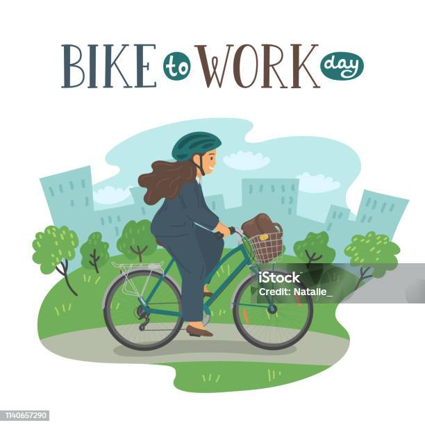 Giornata In Bici Al Lavoro - Immagini vettoriali stock e altre immagini di Ciclismo - Ciclismo, Bicicletta, Lavorare