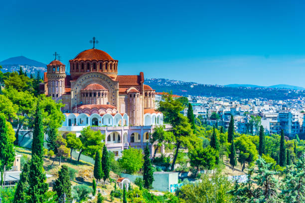 catedral de saint paul em thessaloniki, greece - building exterior built structure church day - fotografias e filmes do acervo