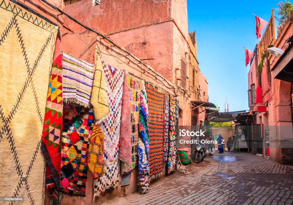 Beautiful street of old medina in Marrakech, Morocco Berbers Stock Photo