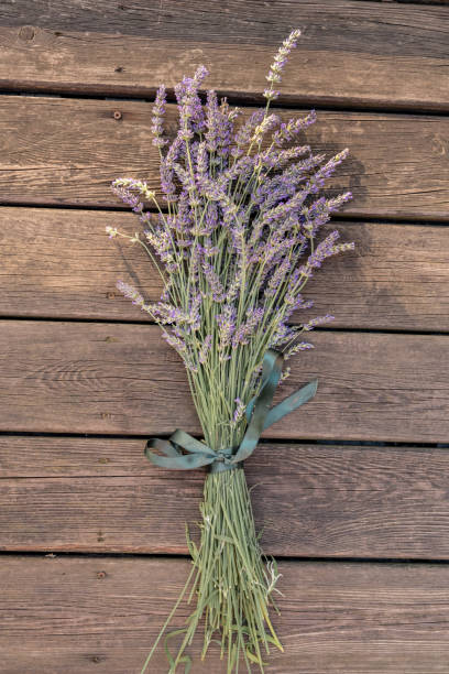 istock Fresh Lavender Flowers Bunch on Wooden Background 1140664104