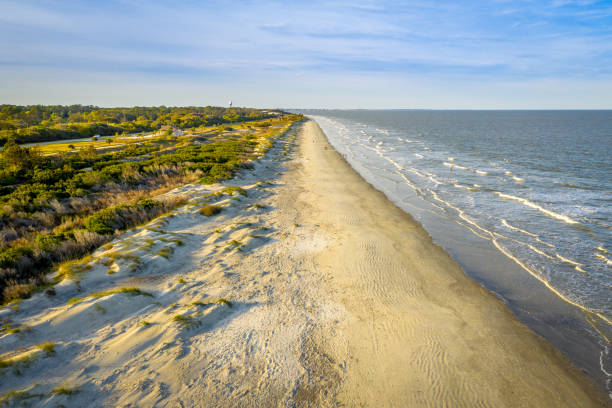 vista aerea jekyll island - beach sunset sand wood foto e immagini stock