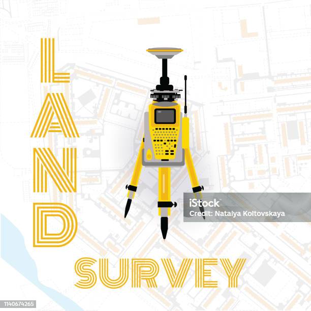 Geodetic Measuring Equipment Engineering Technology For Land Survey Stock Illustration - Download Image Now
