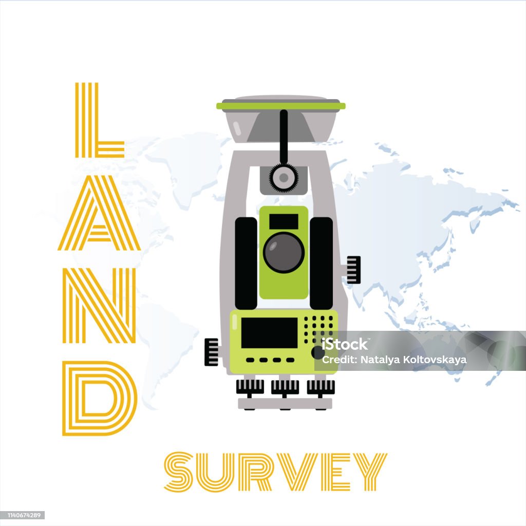 Geodetic measuring equipment, engineering technology for land survey Geodetic equipment vector illustration. Measuring instruments in flat design. Cartography stock vector