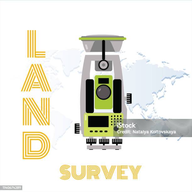 Geodetic Measuring Equipment Engineering Technology For Land Survey Stock Illustration - Download Image Now