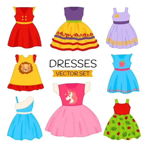 Vector illustration of Vector set of beautiful children's dresses.