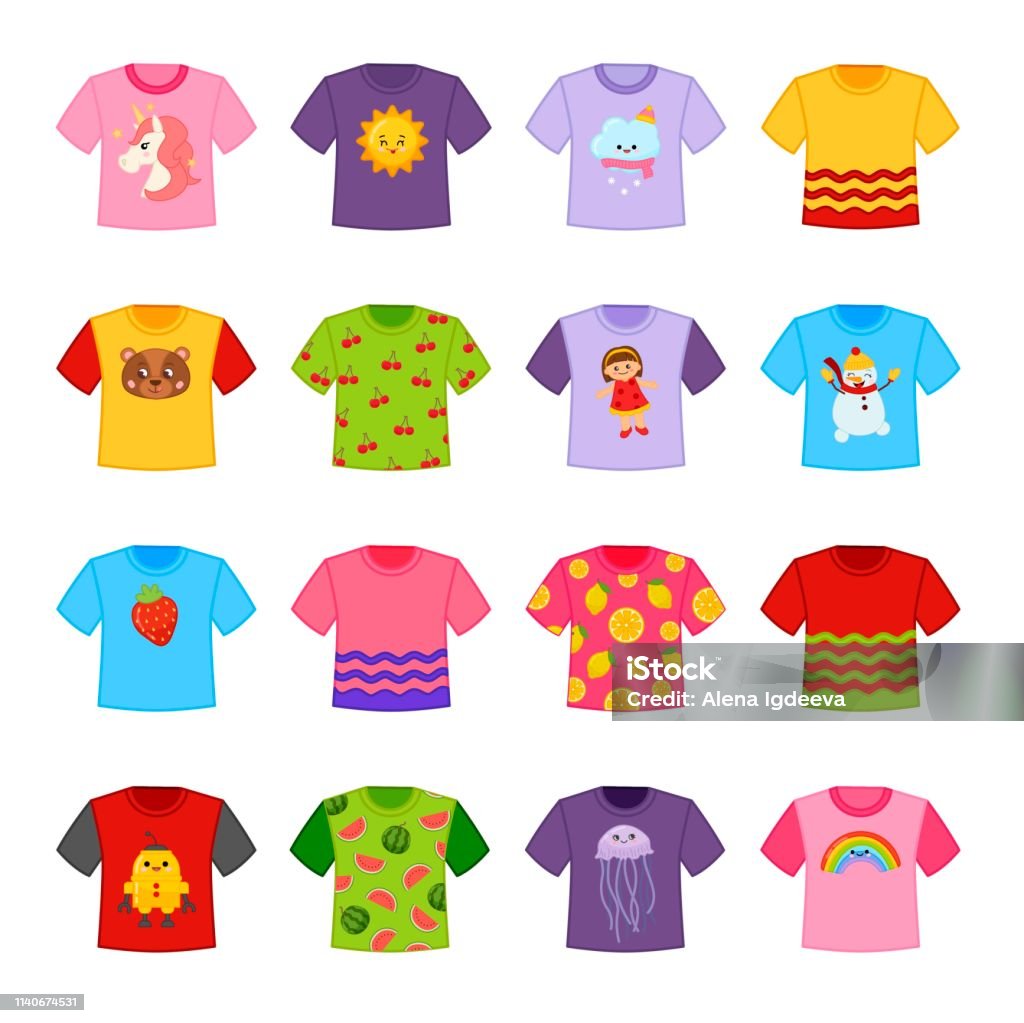 Vector Set Of Cartoon Different Tshirts Stock Illustration - Download Image  Now - T-Shirt, Child, Clothing - iStock