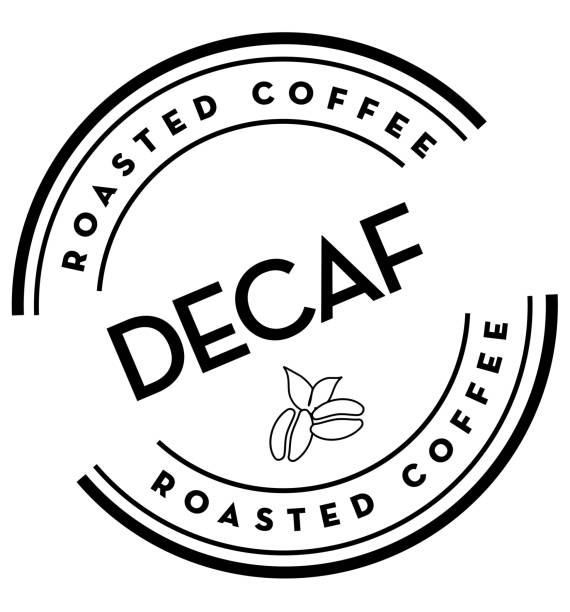 Decaf Roasted Coffee round labels on coffee bean on white background Vector illustration of a Coffee round label on coffee bean textured background. Fully editable eps 10.Vector illustration of a Coffee round label on white background background. Fully editable eps 10. decaffeinated stock illustrations