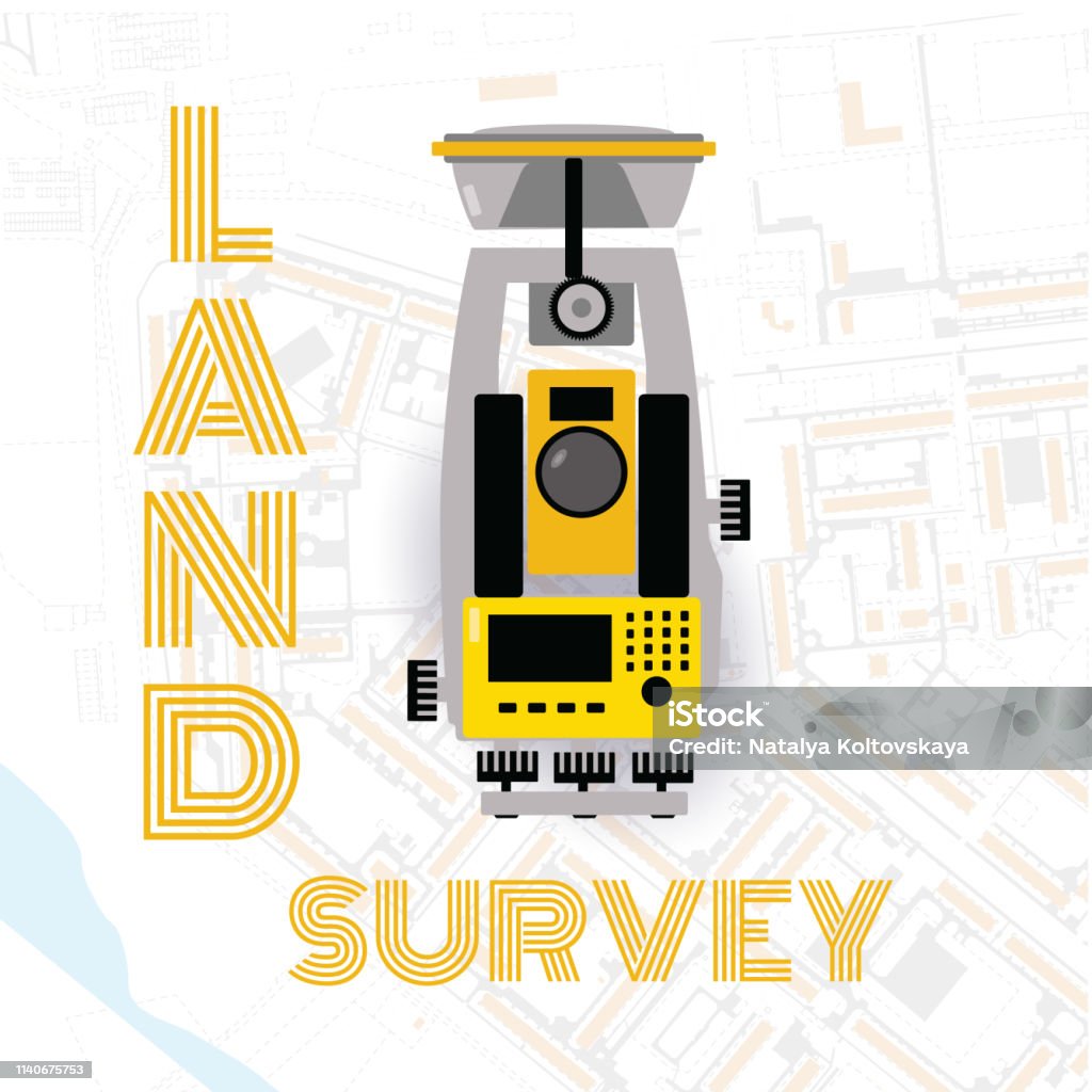 Geodetic measuring equipment, engineering technology for land survey on world map background Geodetic measuring equipment, engineering technology for land survey Cartography stock vector