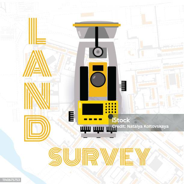 Geodetic Measuring Equipment Engineering Technology For Land Survey On World Map Background Stock Illustration - Download Image Now