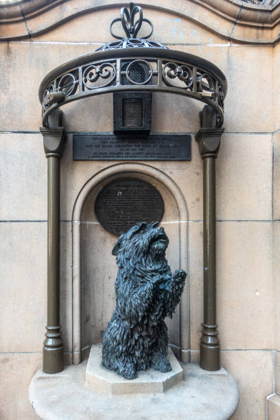 Islay dog statue near Queen Victoria statue, Sydney Australia. Sydney, Australia - February 12, 2019: Historic bronze statue of pet dog Islay of Queen Victoria called the Legend of. Near her statue in front of Victoria Building and shopping mall. st george street stock pictures, royalty-free photos & images