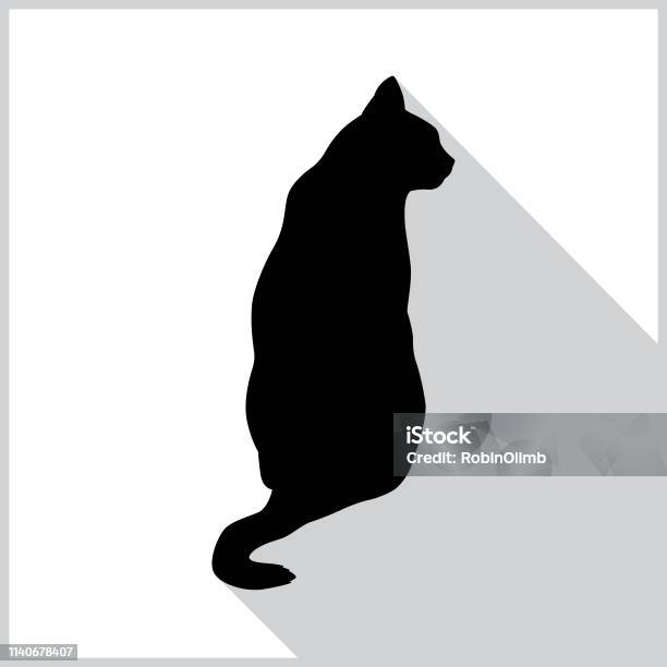 Sitting Black Cat Icon Stock Illustration - Download Image Now - Domestic Cat, Illustration, Rear View