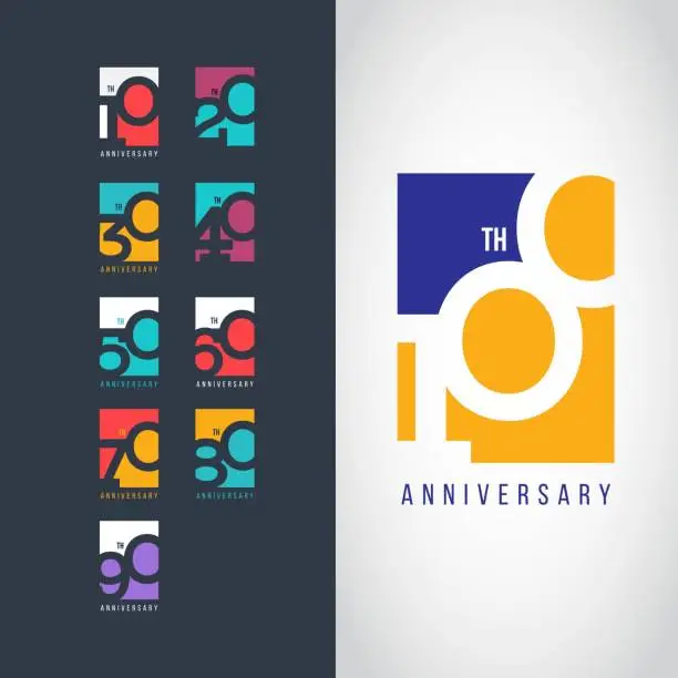 Vector illustration of 100 Year Anniversary Set 10 20 30 40 50 60 70 80 90 Vector Template Design Illustration