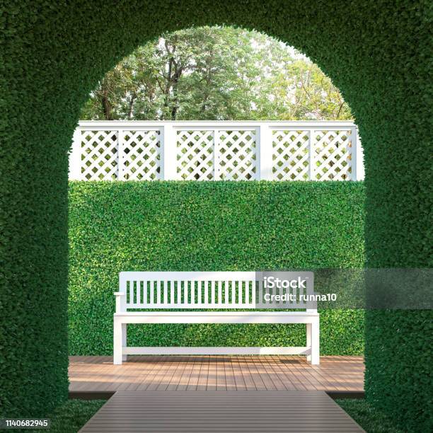 Ivy Tunnel 3d Render Stock Photo - Download Image Now - Bench, Building Terrace, Outdoors