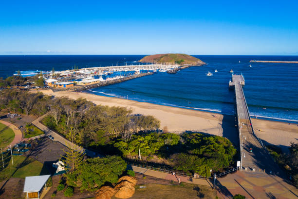 Coffs Harbour, NSW. Australia Coffs Harbour Aerial of Marina and Jetty Beach coffs harbour stock pictures, royalty-free photos & images