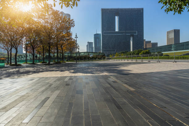 istock empty brick floor front of modern buildings 1140684144