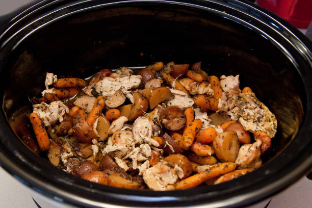 istock Wide view of stew in a crock pot 1140685539