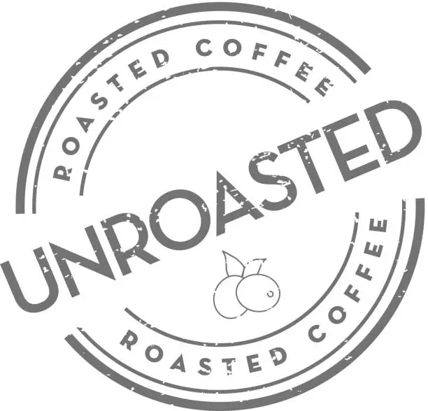 Vector illustration of UnRoasted  raw Coffee round labels on coffee bean on white background