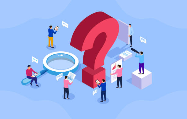 Business people discuss solving business problems Business people discuss solving business problems isometric question mark stock illustrations