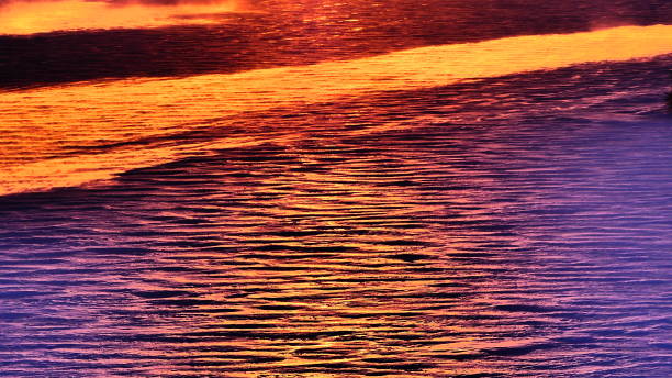 istock Wind-textured snow on the brightly coloured River of the sunset 1140696295