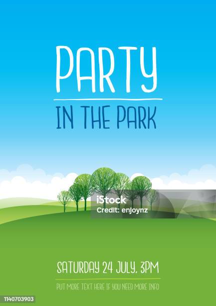 Party In The Park Poster Stock Illustration - Download Image Now - Public Park, Natural Parkland, Sky