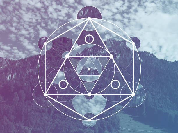 istock Collage with the mountains and forest and the sacred geometry symbol 1140706078