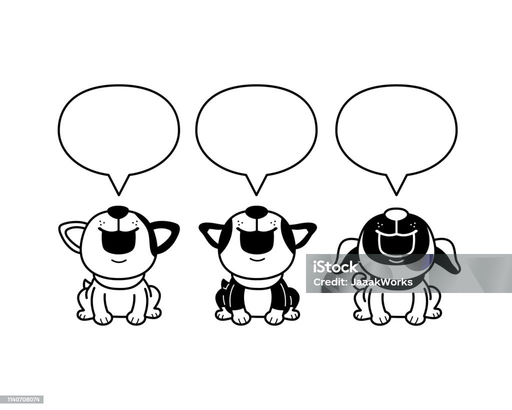 Vector cartoon cute dogs with speech bubbles Vector cartoon cute dogs with speech bubbles for design. Animal stock vector