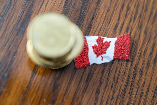 högen av kanadensare en dollar myntar med kanadensare sjunker - endollarsmynt kanadensiskt mynt bildbanksfoton och bilder