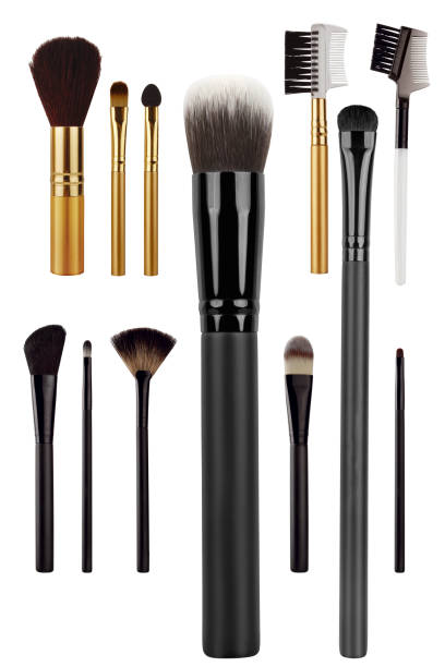istock Various cosmetic brushes collection for applying face makeup blusher and foundation, beauty products isolated on white background, clipping path included 1140710459