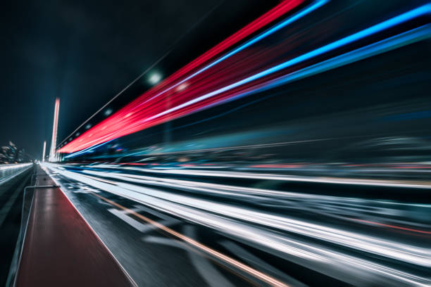 istock Motion blurred car at bridge, hangzhou city 1140714360