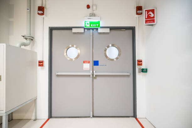 istock secure door for fire exit from building - can use to display or montage on product 1140715645