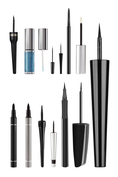 istock Various cosmetic black and color eyeliner thin brushes set, beauty products isolated on white background, clipping paths included 1140716433