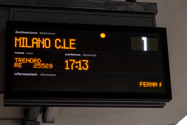 istock Train timetable information at station in Italy Europe 1140717779