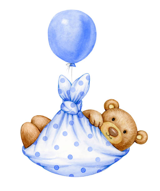 Cute Baby Teddy Bear Cartoon With Balloon Stock Illustration - Download  Image Now - Teddy Bear, Balloon, Bear - iStock