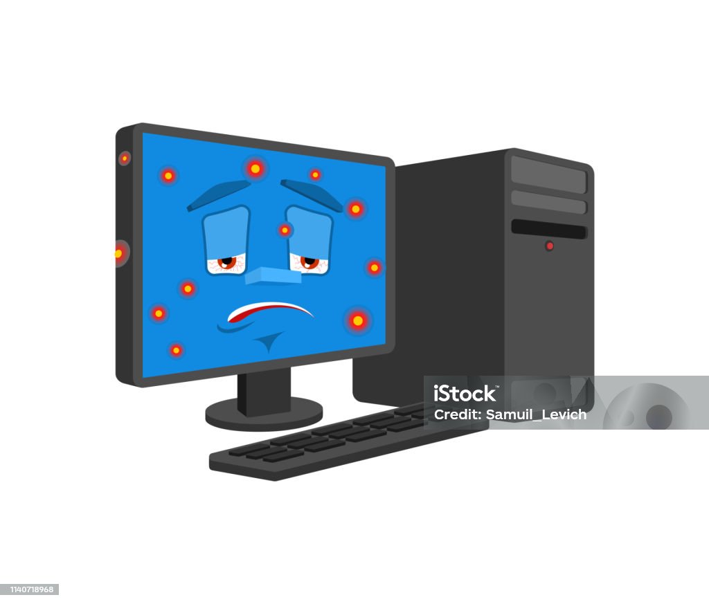 Computer Sick Infection Isolated Virus Ill Pc Cartoon Style Data ...