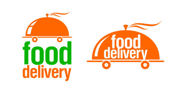 ilustrações de stock, clip art, desenhos animados e ícones de food delivery signs or logos set, cloche on wheels - pan