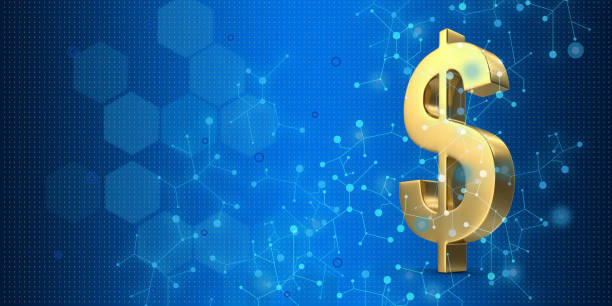 istock Gold colored currency symbols on blue background 1140722001