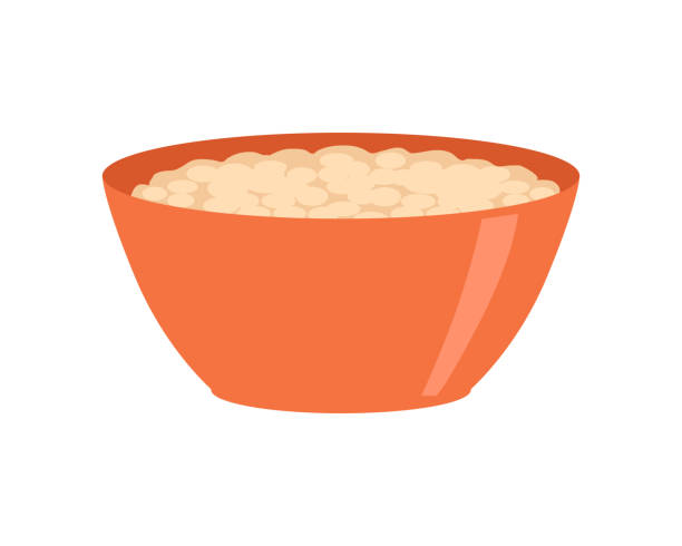 白で分離されたお粥入りボウル。ヘルシーフード - oatmeal heat bowl breakfast点のイラスト素材／クリップアート素材／マンガ素材／アイコン素材