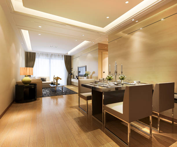 istock 3d rendering modern dining room and living room with luxury decor 1140724079