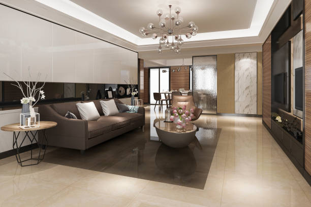 istock 3d rendering modern dining room and living room with luxury decor 1140724084
