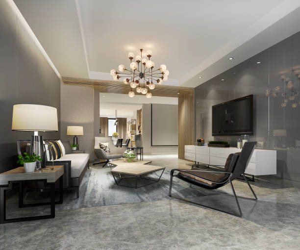 istock 3d rendering modern dining room and living room with luxury decor 1140724085